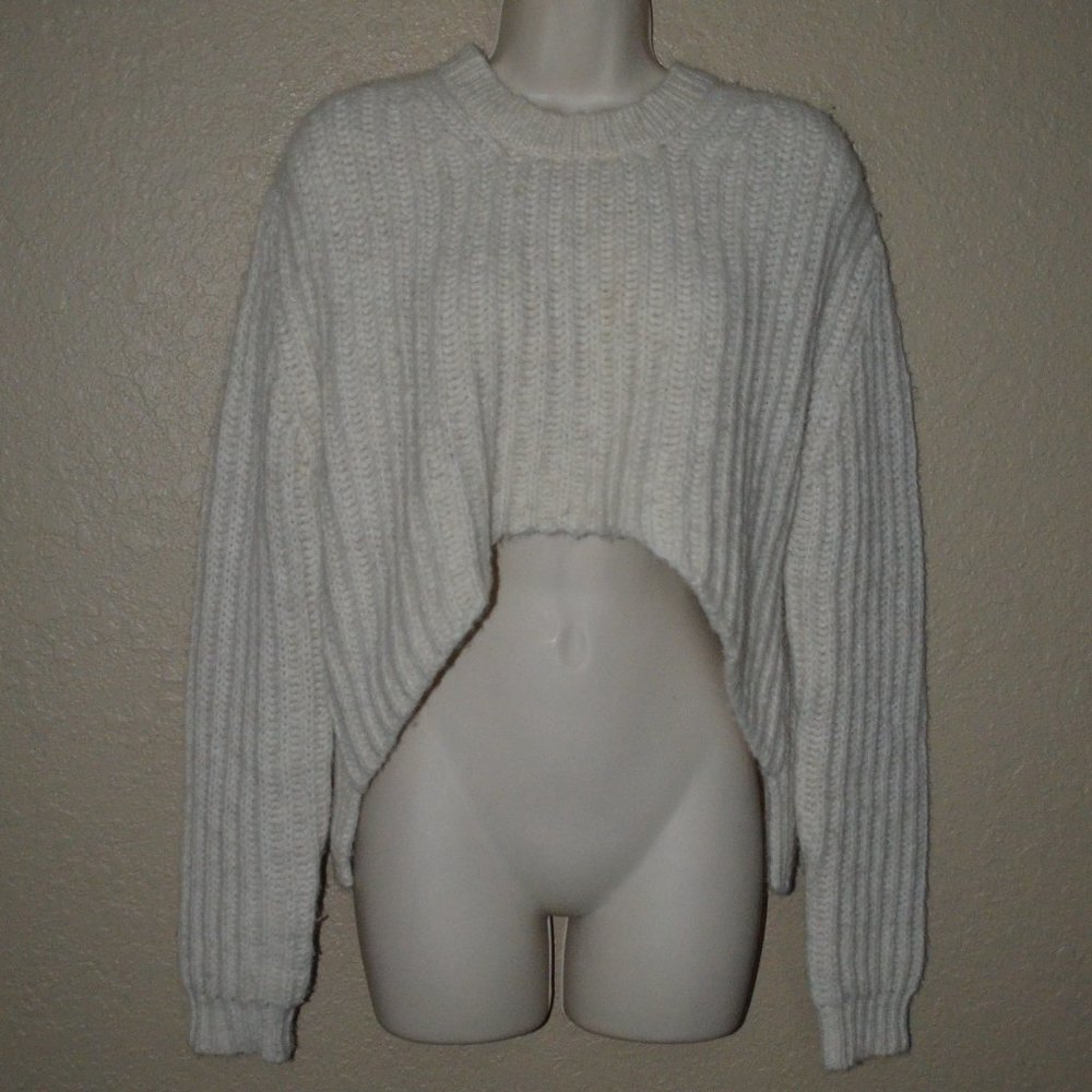Sz S Thakoon Ivory Cable Knit Cropped Front Long Sleeve Sweater